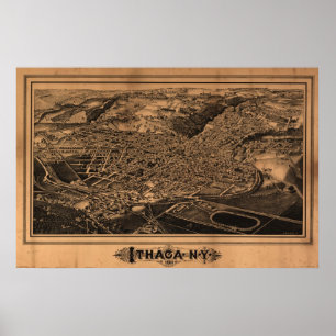 Póster 1882 Ithaca, mapa panorámico de la opinión de ojo