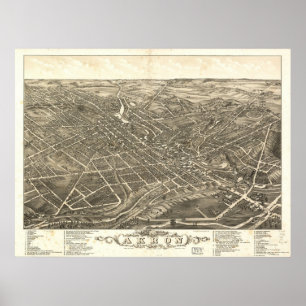Póster 1882 mapa panorámico de la opinión de ojo de