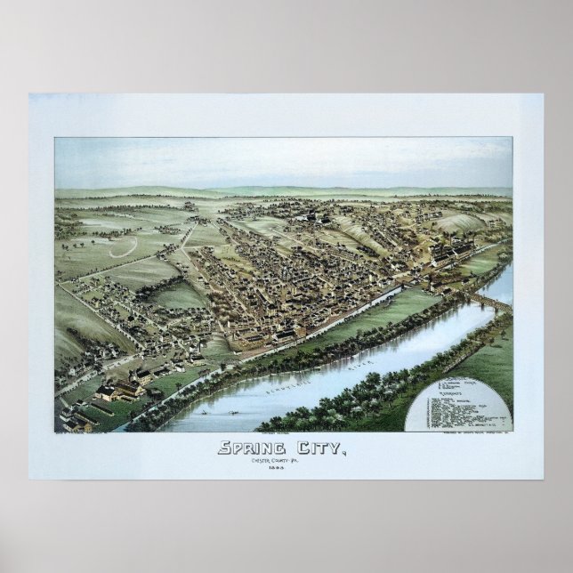 Póster 1883 Aerial Map Spring City PA Pennsylvania Poster (Frente)