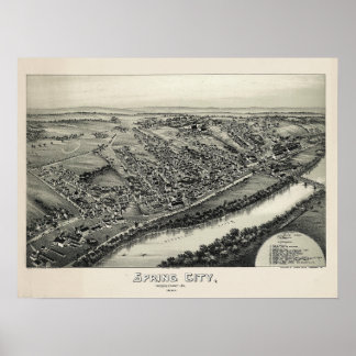 Póster 1883 Aerial Map Spring City PA Pennsylvania Poster