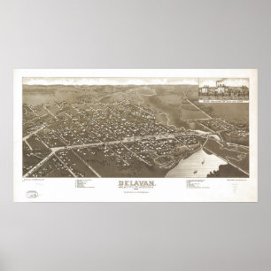 Póster 1884 Delavan, pájaros de los WI observa el mapa