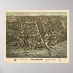 Póster 1884 Lakeside, OH Birds View Panoramic Map