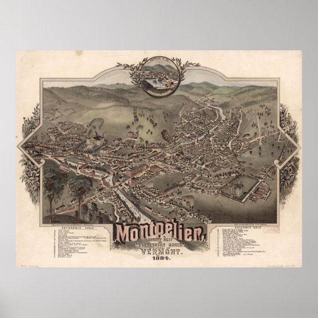 Póster 1884 Montpelier, VT Bird's Eye View Panoramic Map (Frente)