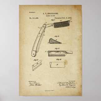 Póster 1885 Barber Razor Old Look Patent Artwork