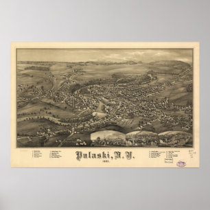 Póster 1885 Pulaski, mapa panorámico de la opinión de ojo