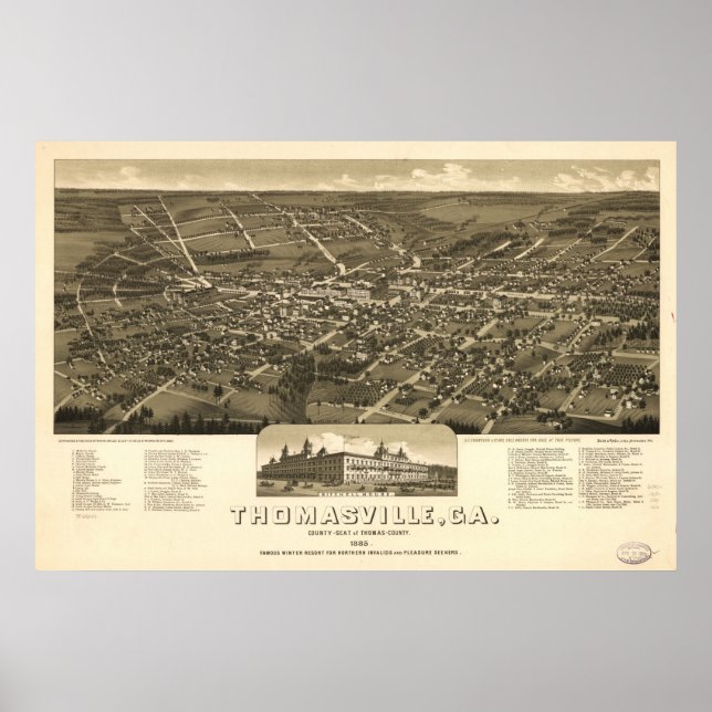 Póster 1885 Thomasville, GA Birds Eye View Panoramic Map (Frente)