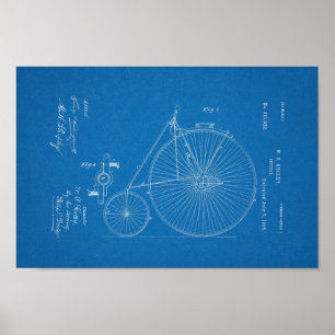 Póster 1885 Vintage High Wheel Bicycle Patent Print