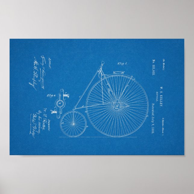 Póster 1885 Vintage High Wheel Bicycle Patent Print (Frente)