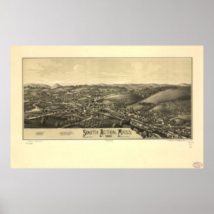 Póster 1886 Actones del sur, mapa panorámico de la