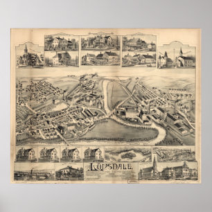Póster 1888 Lonsdale, Lincoln, RI Birds Eye Panoramic Map