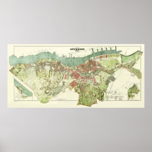 Póster 1888 Map of Gothenburg Sweden by Ludvig Simon