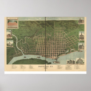 Póster 1889 Paducah, mapa panorámico de la opinión de ojo
