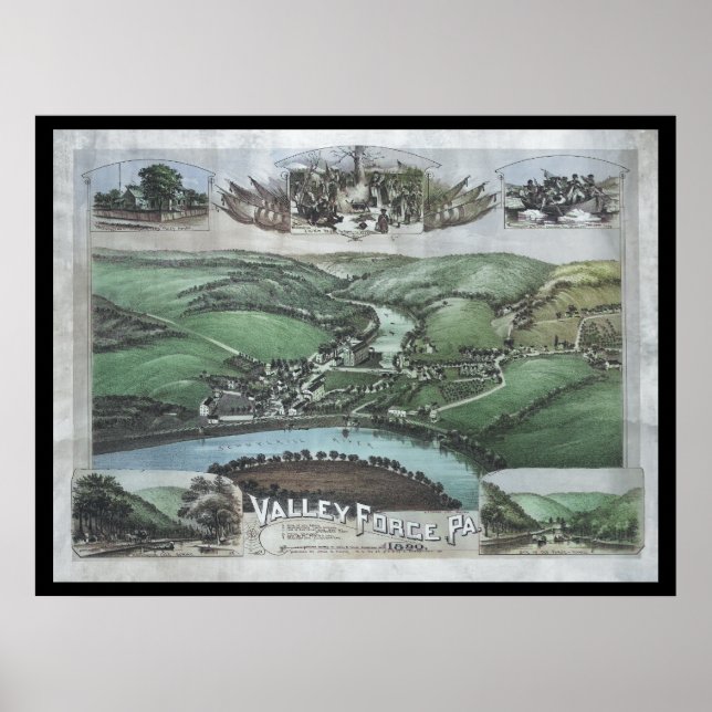 Póster 1890 Aerial Map Valley Forge PA Pennsylvania Poste (Frente)