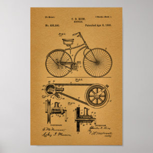 Póster 1890 Bicicletas Vintage Patent Art Print