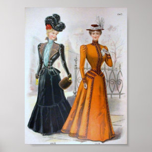 Póster 1890's de la moda de la vintage mujer