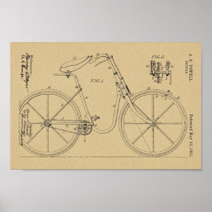 Póster 1891 Bicycle Patent Art Drawing Print