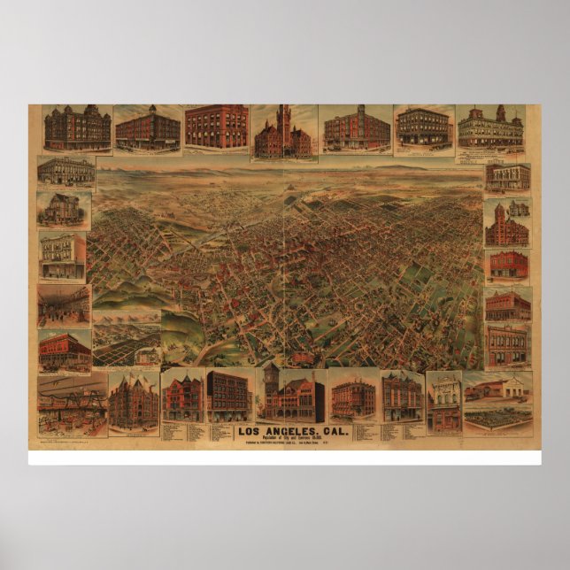 Póster 1891 Los Angeles CA Birds Eye Panoramic Map (Frente)