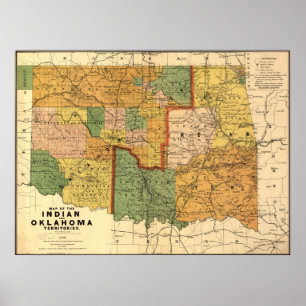 Póster 1892 Map of Indian and Oklahoma Territories