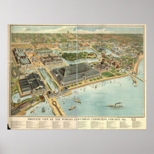 Póster 1893 Chicago, IL Birds Eye View Panoramic Map