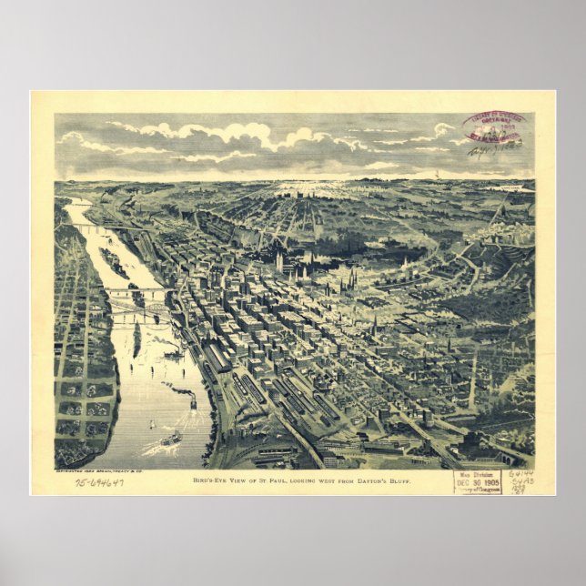 Póster 1893 Saint Paul, MN Birds Eye View Panoramic Map (Frente)