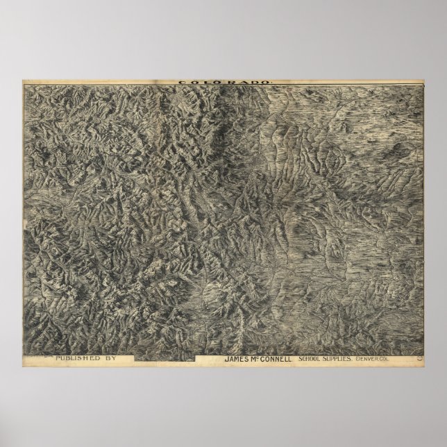 Póster 1894 Map of Colorado Mountains, Cities & Rivers (Frente)