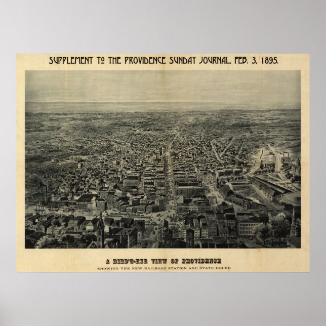 Póster 1895 Providence, RI Birds Eye View Panoramic Map (Frente)