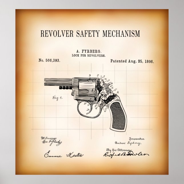 Póster 1896 PATENT for REVOLVER SAFETY MECHANISM (Frente)