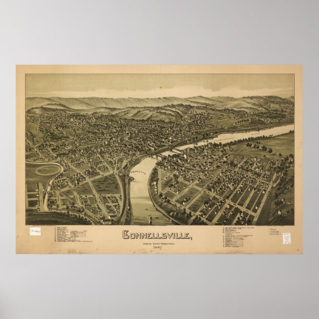 Póster 1897 Connellsville PA Birds Eye View Panoramic Map (Frente)