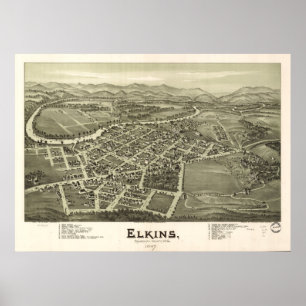 Póster 1897 Elkins, mapa panorámico del ojo del pájaro de
