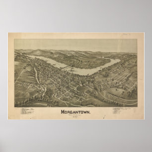 Póster 1897 Morgantown, mapa panorámico de la opinión del