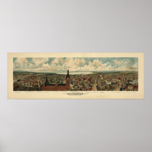 Póster 1898 Milwaukee, mapa panorámico de la opinión de