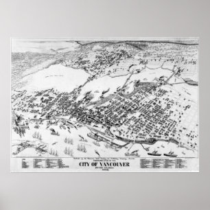 Póster 1898 Vancouver, B.C. Bird's Eye View Panoramic Map