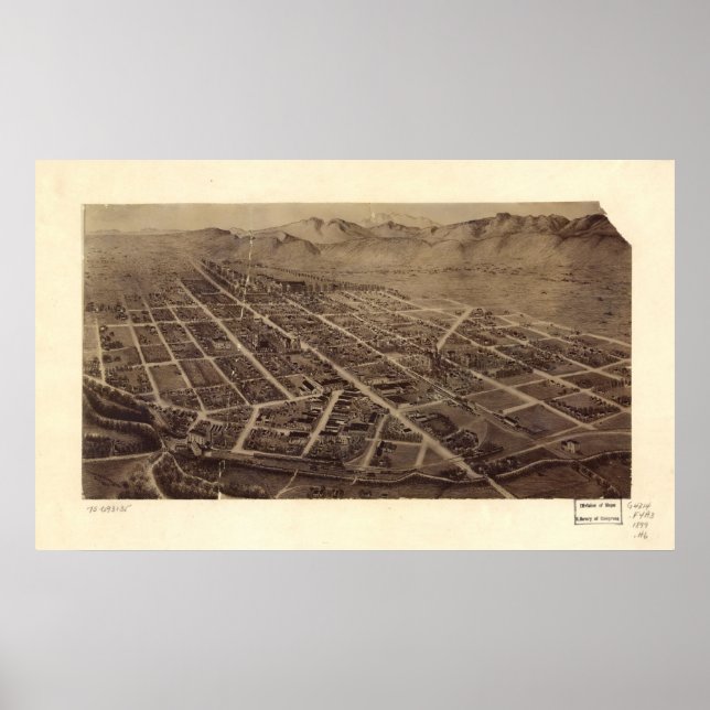 Póster 1899 Fort Collins, CO Birds Eye View Panoramic Map (Frente)