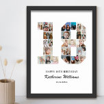 Póster 18.º cumpleaños número 18 Collage de fotos Persona<br><div class="desc">Celebra el 18 cumpleaños de tu adolescente con este poster de collage de fotos número 18 personalizado. Este regalo de personalizable es una manera perfecta de mostrar recuerdos preciosos del primer año de su hijo. El poster presenta un collage de fotos que capturan esos momentos especiales, y se puede personalizar...</div>