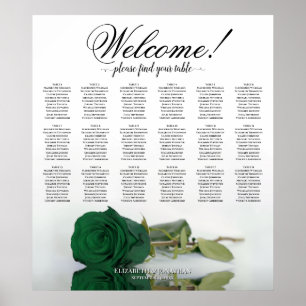 Póster 18 Mesa Elegante Verde Esmeralda Carta de Asientos