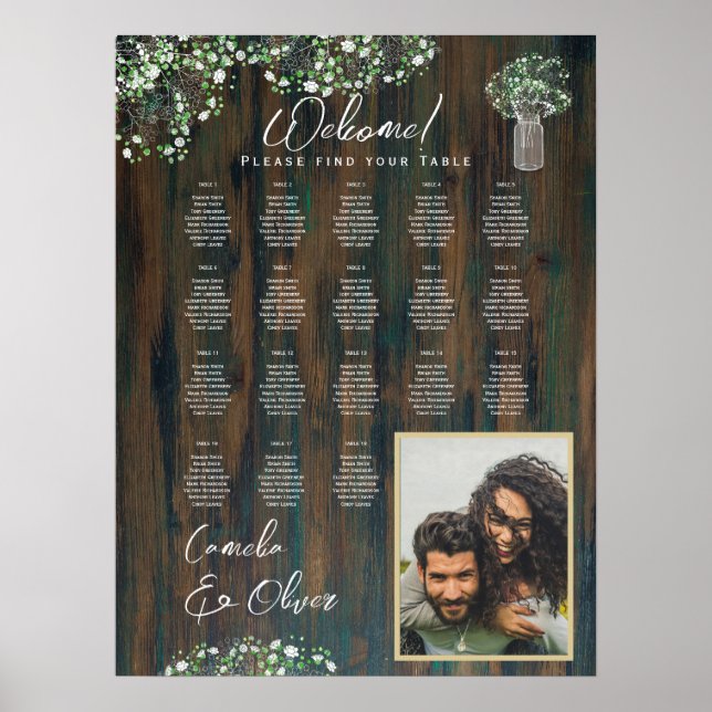 Póster 18 Mesa Madera Rústica Gypsophila Fotografía de la (Frente)