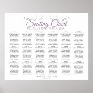 Póster 18 Tabla de asientos Boda morado y gris