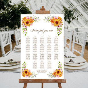 Póster 18 Tabla de asientos de Rosa de girasol Boda
