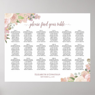 Póster 18 Tabla Elegante Boda Floral Rosa