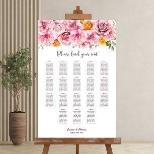 Póster 18 Tabla Elegante Boda Floral Rosa