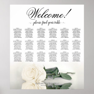 Póster 18 Tabla Elegante de asientos Boda de rosa blanco