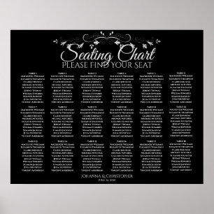Póster 18 Tabla Elegante de Asientos Boda Negro