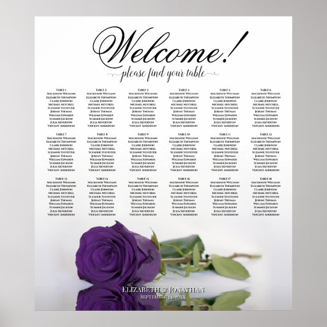 Póster 18 Tabla Elegante de asientos Rosa Royal Purple (Frente)