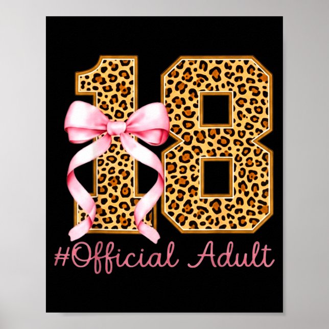 Póster 18th Birthday Girl Nk Coquette Bow Leopard 18 Year (Frente)