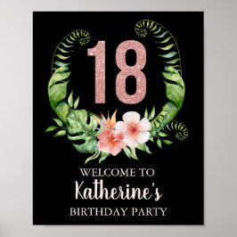 Póster 18th Birthday Pink Floral Personalized