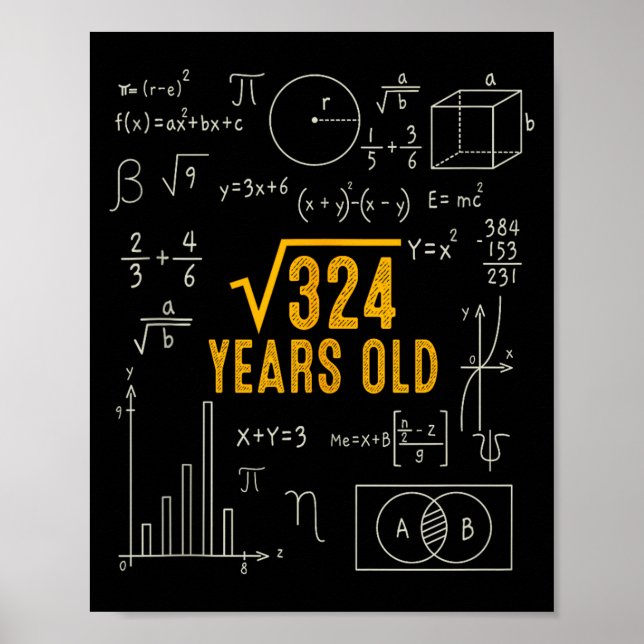 Póster 18th Birthday Square Root Of 324 Love Math 18 Year (Frente)