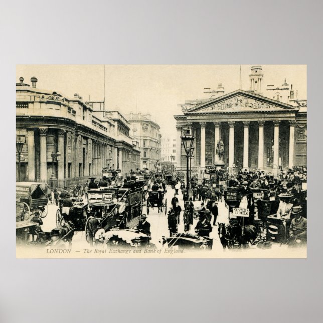 Póster 1900 London Royal Exchange y Bank of England (Frente)
