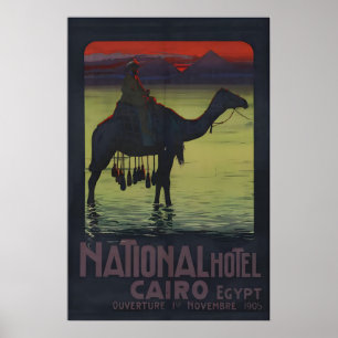 Póster 1900s “Hotel Nacional El Cairo Egipto” Pirámides
