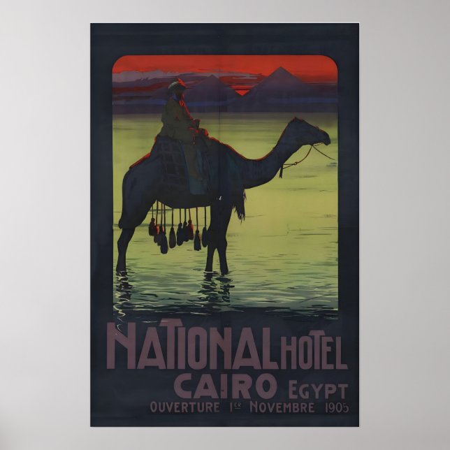 Póster 1900s “Hotel Nacional El Cairo Egipto” Pirámides (Frente)