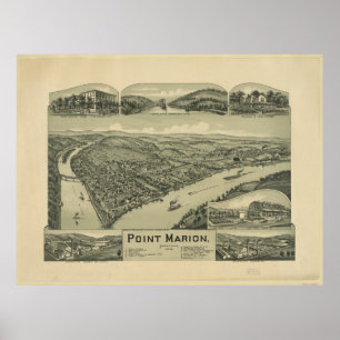 Póster 1902 Point Marion, PA Birds Eye View Panoramic Map